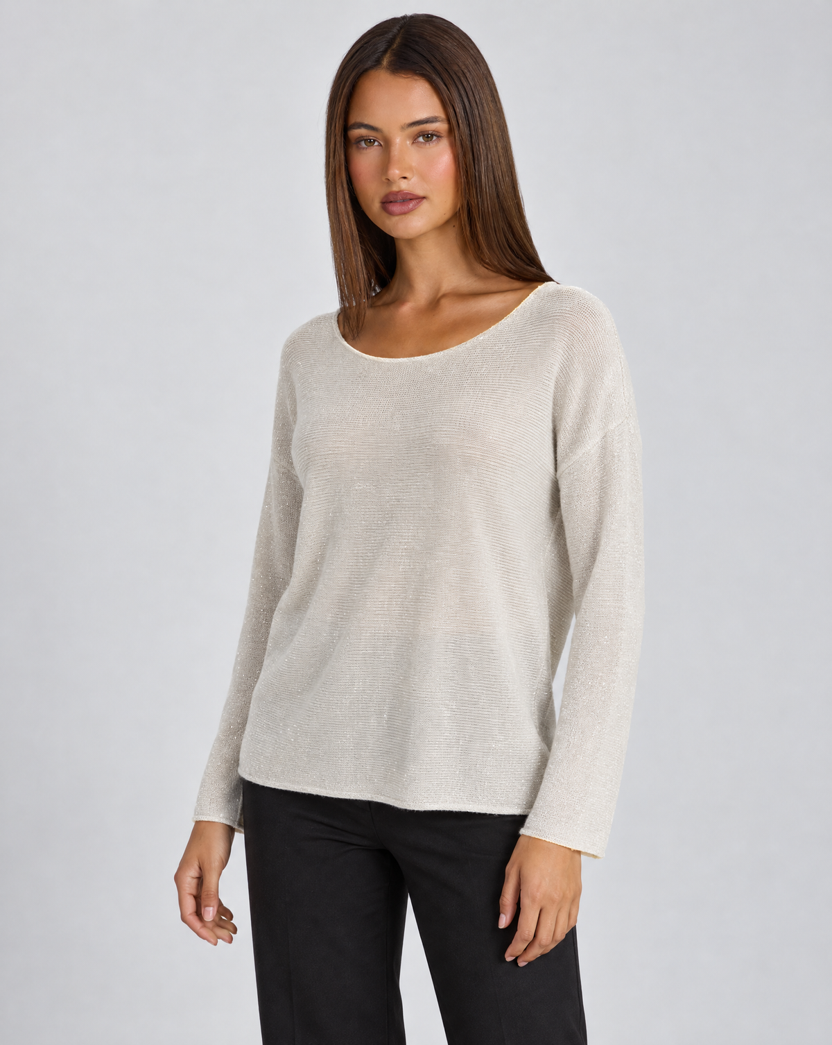 Maglia donna luminosa bianco con Polly 4, vista di tre quarti