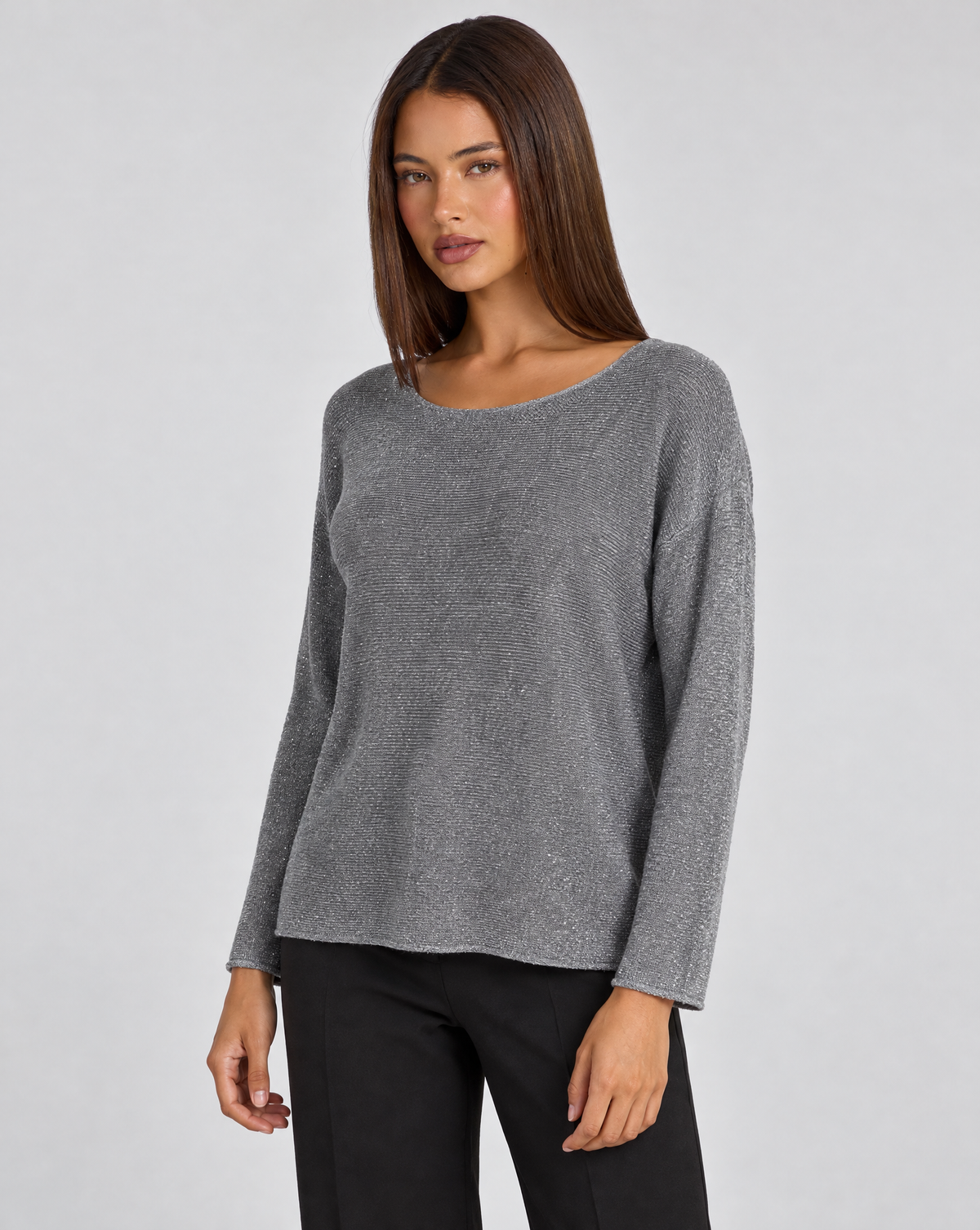 Maglia donna luminosa grigio con Polly 4, vista di tre quarti