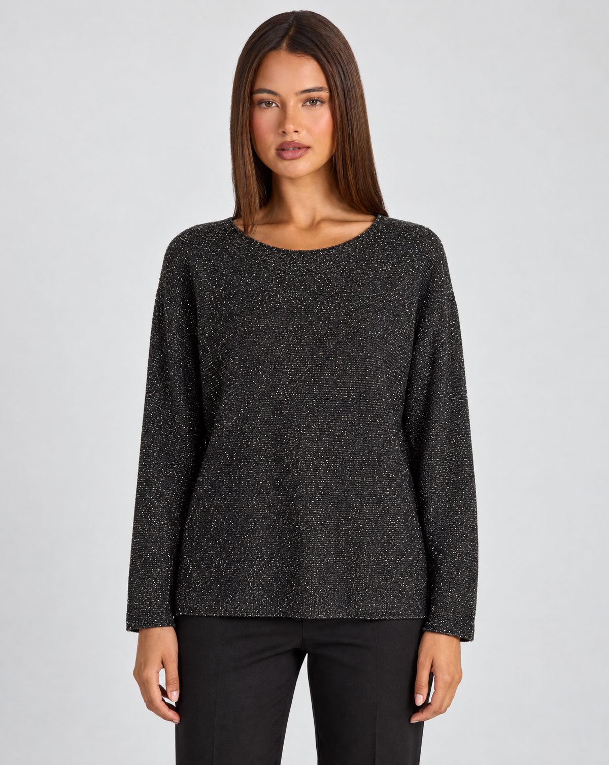 Maglia donna luminosa nero con Polly 4, vista frontale