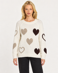 Maglia donna girocollo con cuori a contrasto Bianco, Polly 7 - vista frontale