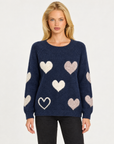 Maglia donna girocollo con cuori a contrasto Blu, Polly 7 - vista frontale