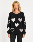Maglia donna girocollo con cuori a contrasto Nero, Polly 7 - vista frontale