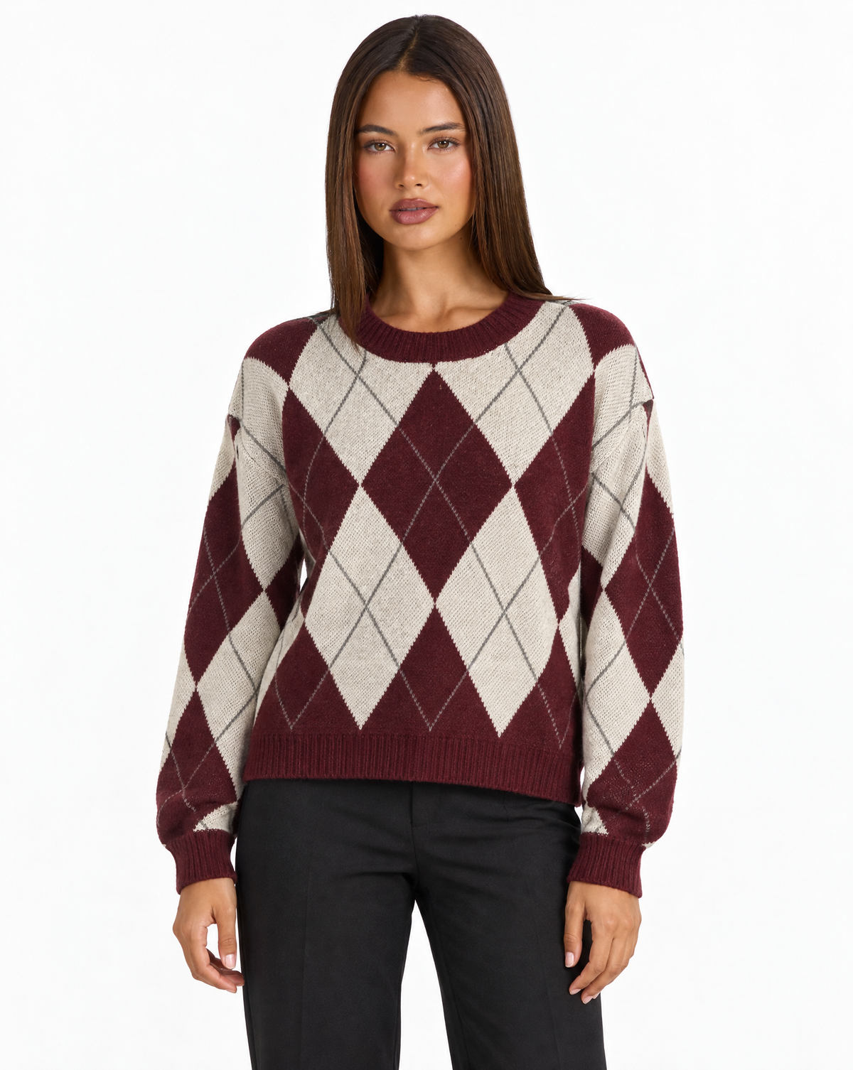 Maglia a rombi t23 1935-1 Bordò con Polly 4 – vista frontale