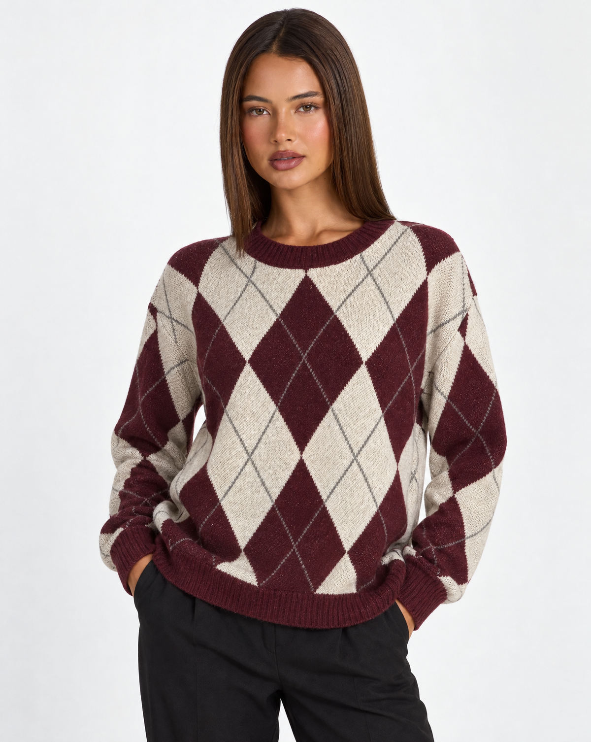Maglia a rombi t23 1935-1 Bordò con Polly 4 – primo piano superiore