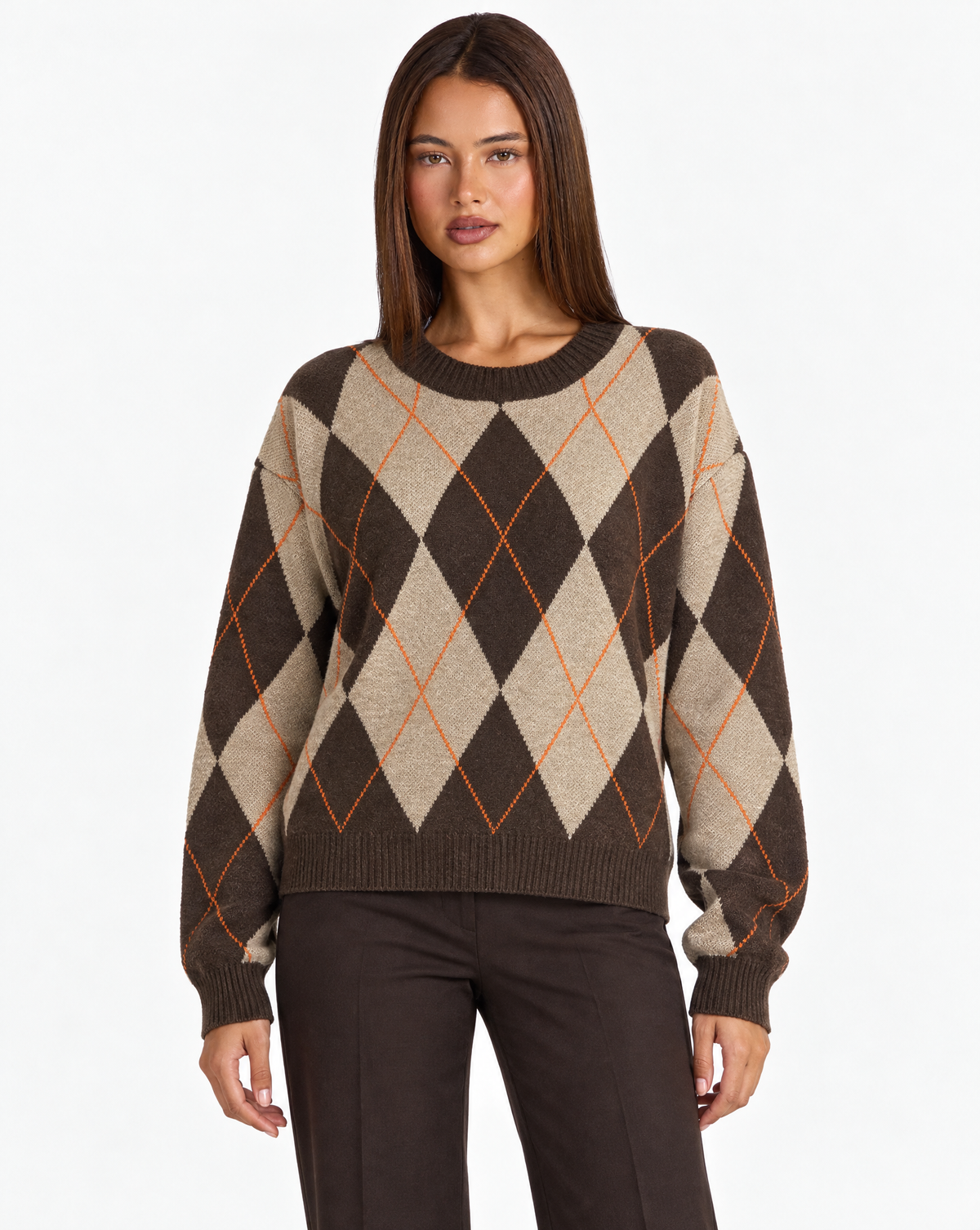 Maglia a rombi t23 1935-1 Marrone con Polly 4 – vista frontale