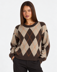 Maglia a rombi t23 1935-1 Marrone con Polly 4 – primo piano superiore