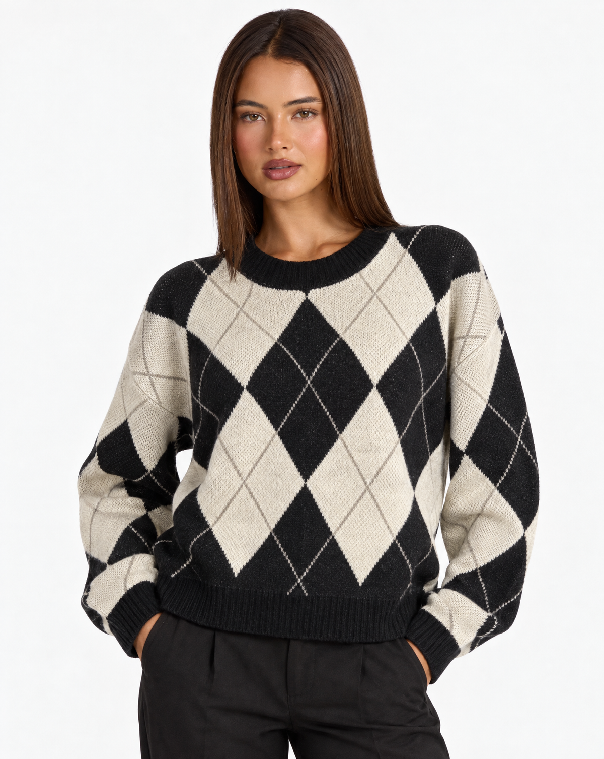 Maglia a rombi t23 1935-1 Nero con Polly 4 – primo piano superiore