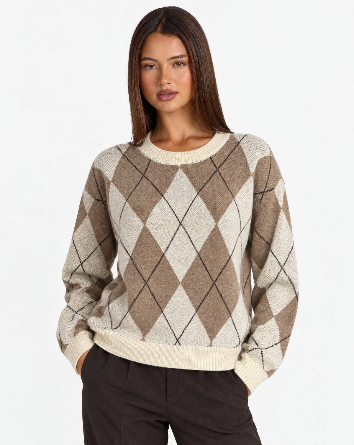 Maglia a rombi t23 1935-1 Panna con Polly 4 – primo piano superiore