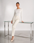 Maglia slim in misto cashmere bianca, Polly 6 posa frontale