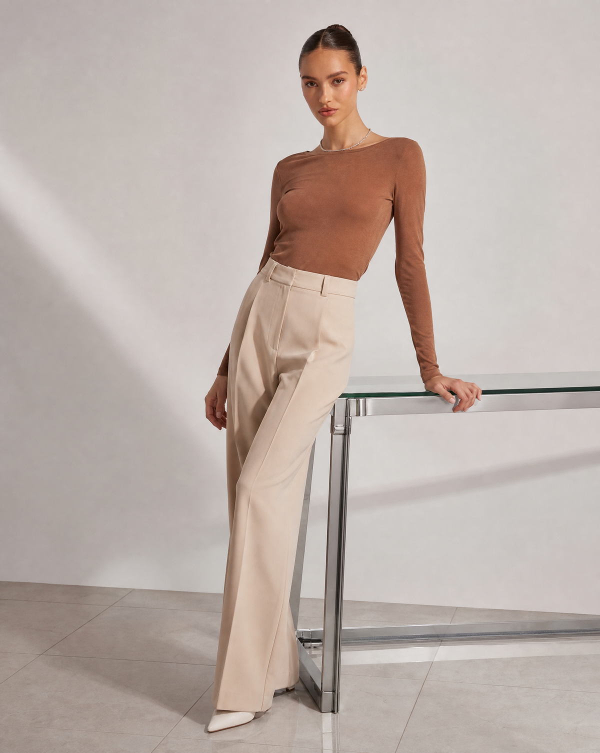 Maglia slim in misto cashmere coccio, Polly 6 posa frontale