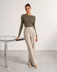 Maglia slim in misto cashmere verde militare, Polly 6 posa frontale