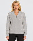 Maglia con zip dettaglio perle grigio – Polly 7, vista frontale