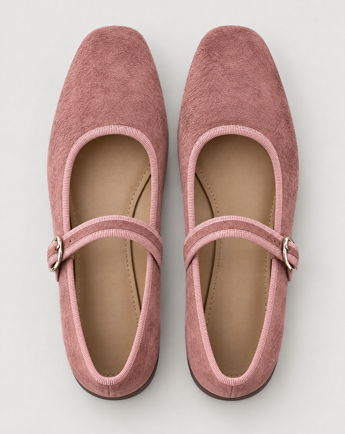 Ballerine Mary Jane effetto scamosciato Rosa — vista dall’alto, sfondo neutro