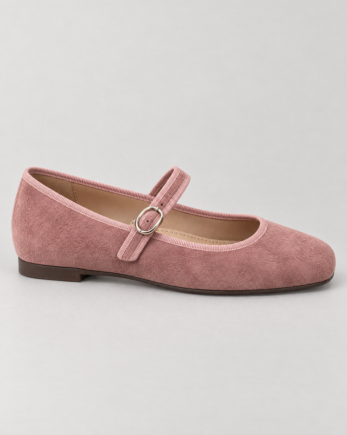 Ballerine Mary Jane effetto scamosciato Rosa — profilo laterale, sfondo neutro