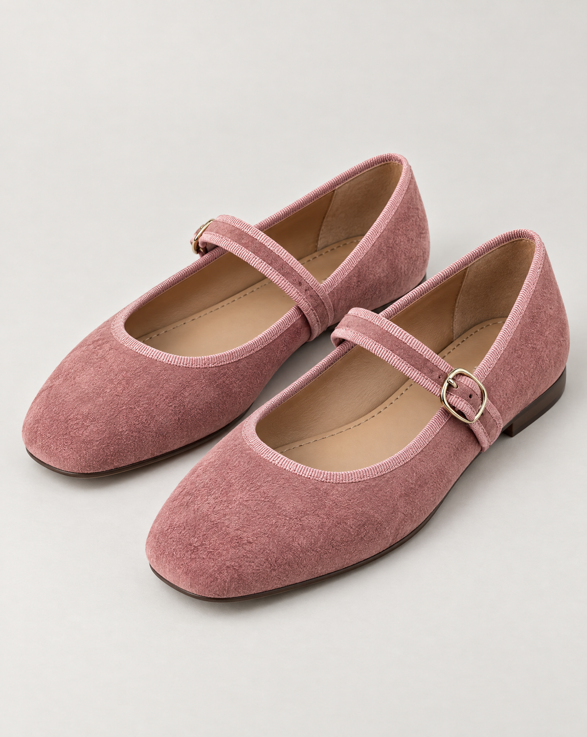 Ballerine Mary Jane effetto scamosciato Rosa — vista a tre quarti, sfondo neutro