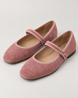 Ballerine Mary Jane effetto scamosciato Rosa — vista a tre quarti, sfondo neutro