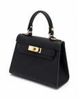 Mini bag a mano in vera pelle nera, seconda vista su sfondo bianco