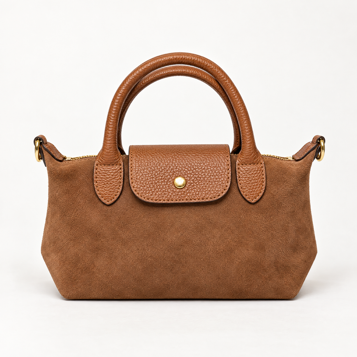 Mini borsa effetto scamosciato camel – vista frontale
