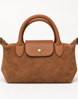 Mini borsa effetto scamosciato camel – vista frontale
