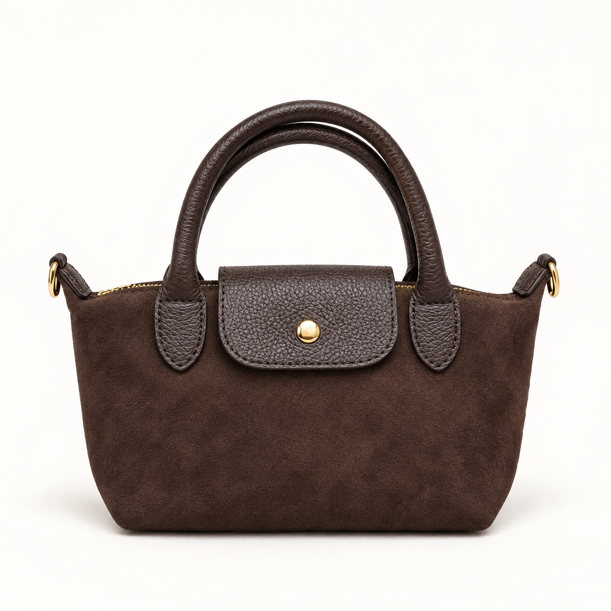 Mini borsa effetto scamosciato marrone – vista frontale