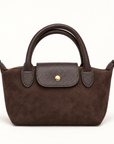 Mini borsa effetto scamosciato marrone – vista frontale