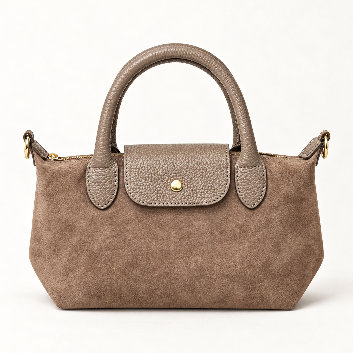 Mini borsa effetto scamosciato taupe – vista frontale