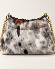 Mini borsa in vera pelle maculata con catena dorata, vista frontale maculata