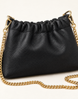 Mini borsa in vera pelle maculata con catena dorata, retro in pelle nera