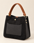 Mini borsa in vera pelle scamosciata nero con manico a contrasto – retro