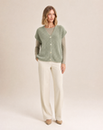 Cardigan morbido verde n11 10273 indossato da Polly 5, vista frontale