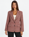 Cardigan modello blazer a quadri Bordeaux con Polly 4 — vista frontale