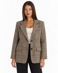 Cardigan modello blazer a quadri Marrone con Polly 4 — vista frontale