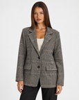 Cardigan modello blazer a quadri Nero con Polly 4 — vista frontale