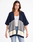 Cardigan donna aperto a fasce Blu, Polly 2 — vista frontale