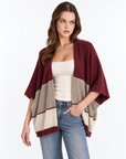 Cardigan donna aperto a fasce Bordeaux, Polly 2 — vista a tre quarti