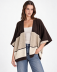 Cardigan donna aperto a fasce Marrone, Polly 2 — vista a tre quarti