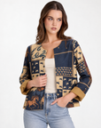 Giacca donna fantasia cavalli Blu con Polly 2, vista a tre quarti