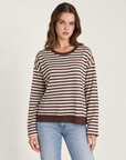 Maglia donna a righe in cotone elasticizzato Bianco indossata da Polly 2, foto 1
