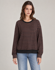 Maglia donna a righe in cotone elasticizzato Marrone indossata da Polly 2, foto 1