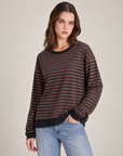 Maglia donna a righe in cotone elasticizzato Marrone indossata da Polly 2, foto 2