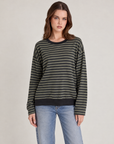 Maglia donna a righe in cotone elasticizzato Verde indossata da Polly 2, foto 1