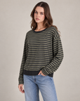 Maglia donna a righe in cotone elasticizzato Verde indossata da Polly 2, foto 2