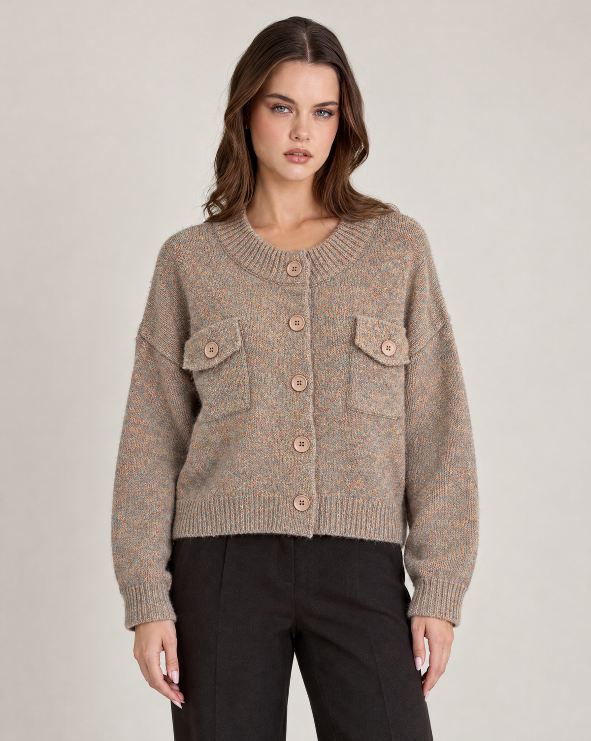 n80 26118-1 cardigan mélange Arancione indossato da Polly 2, foto 1