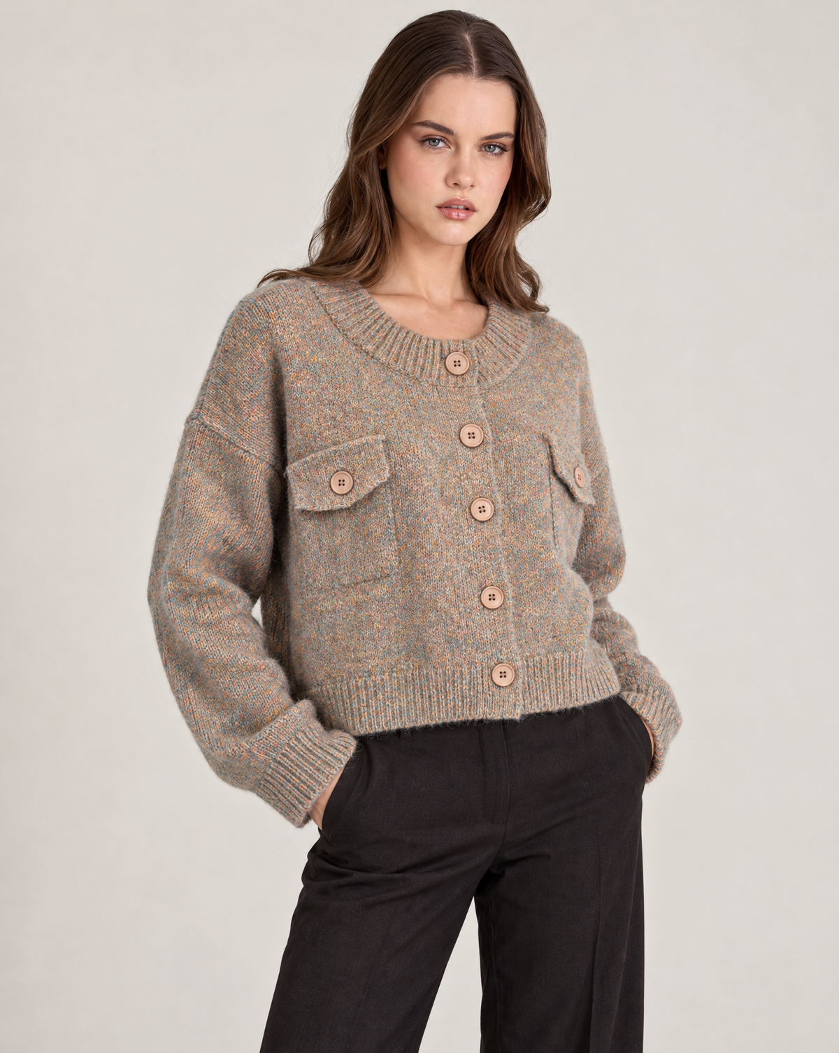 n80 26118-1 cardigan mélange Arancione indossato da Polly 2, foto 2