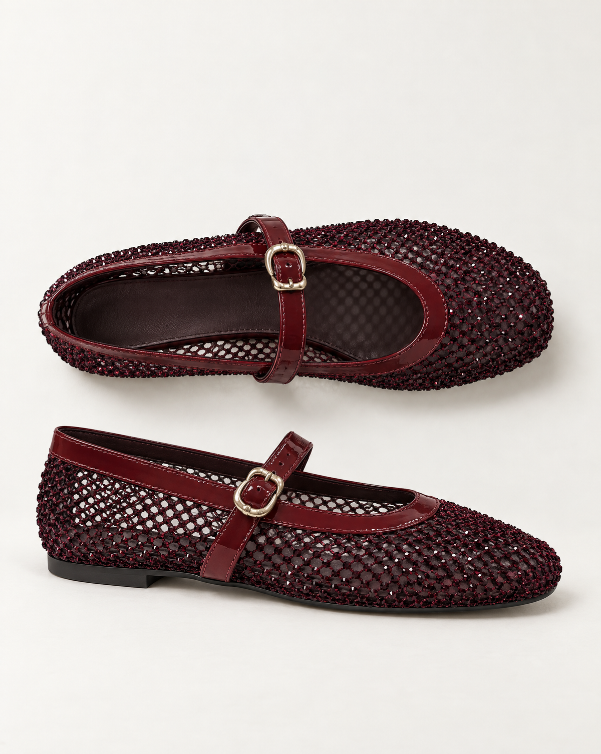 Ballerine Mary Jane in rete con strass OM 648-26 Bordeaux – laterale