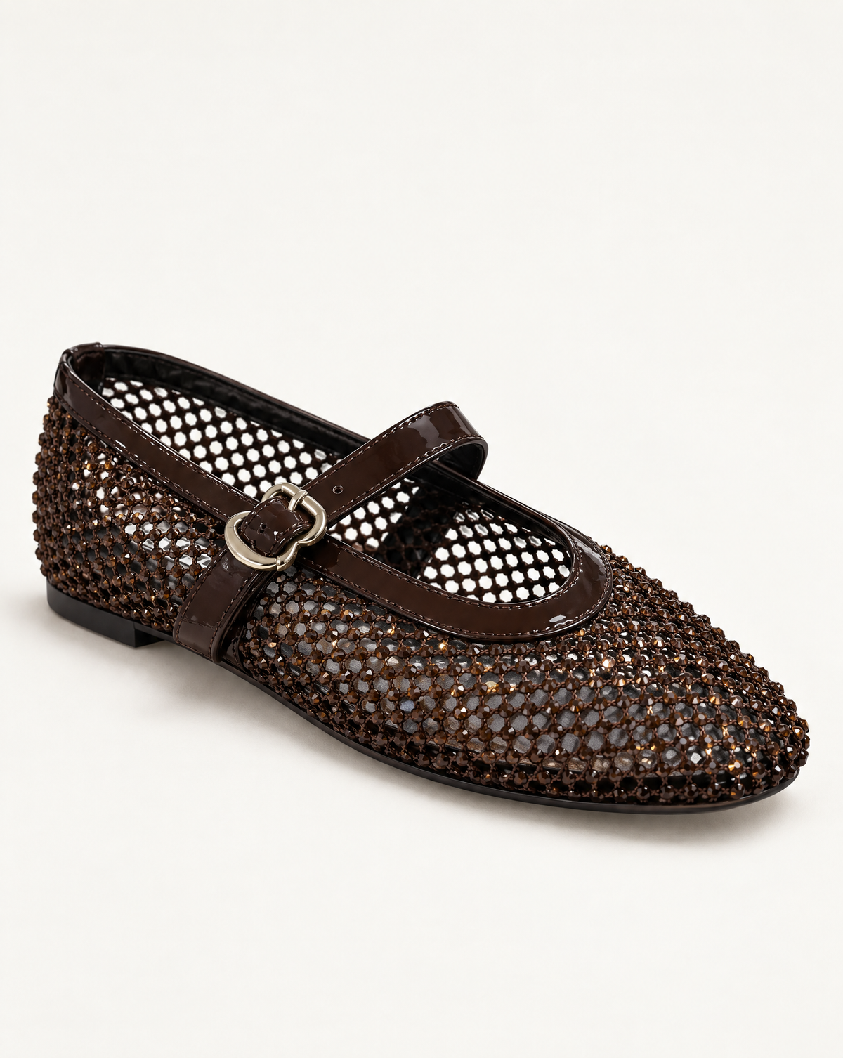Ballerine Mary Jane in rete con strass OM 648-26 Marrone – dettaglio