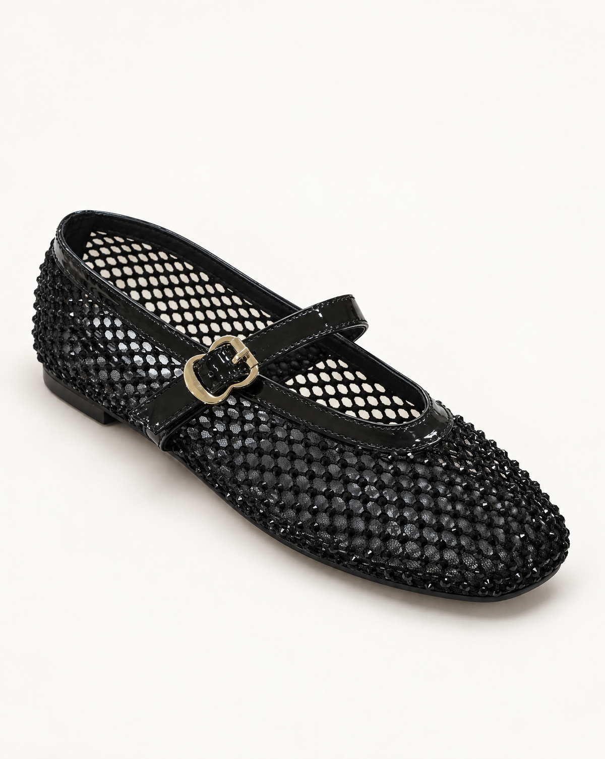 Ballerine Mary Jane in rete con strass OM 648-26 Nero – dettaglio