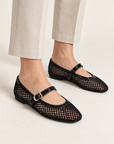 Ballerine Mary Jane in rete con strass OM 648-26 Nero – indossata