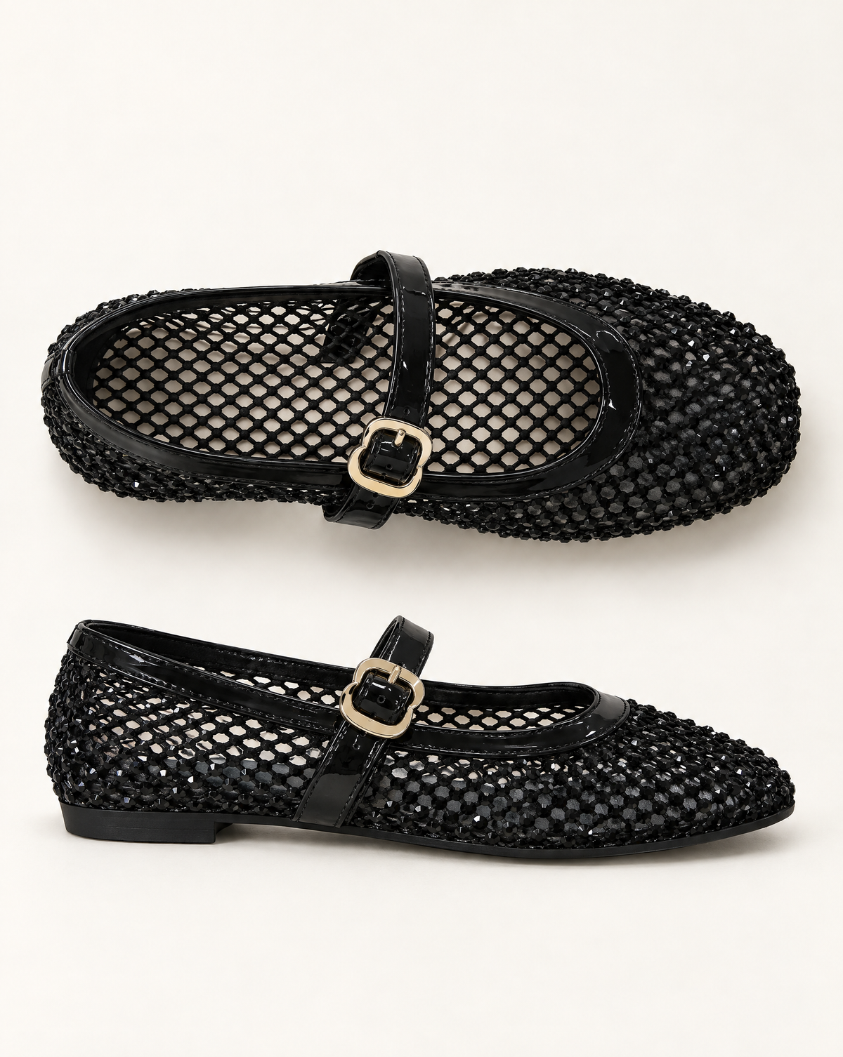 Ballerine Mary Jane in rete con strass OM 648-26 Nero – laterale