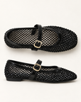 Ballerine Mary Jane in rete con strass OM 648-26 Nero – laterale